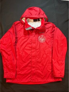 Marmot Rosseau Lake College Waterproof Hooded Rain Jacket Red Medium